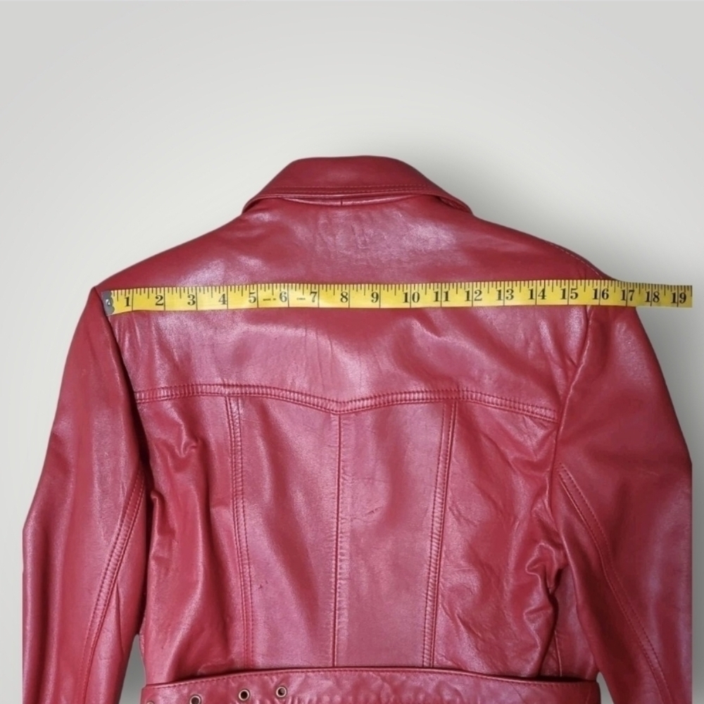 Vintage 1970s Red Leather Moto Jacket Belted Women’s Small Petite | Di Capra Int - Picture 4 of 16